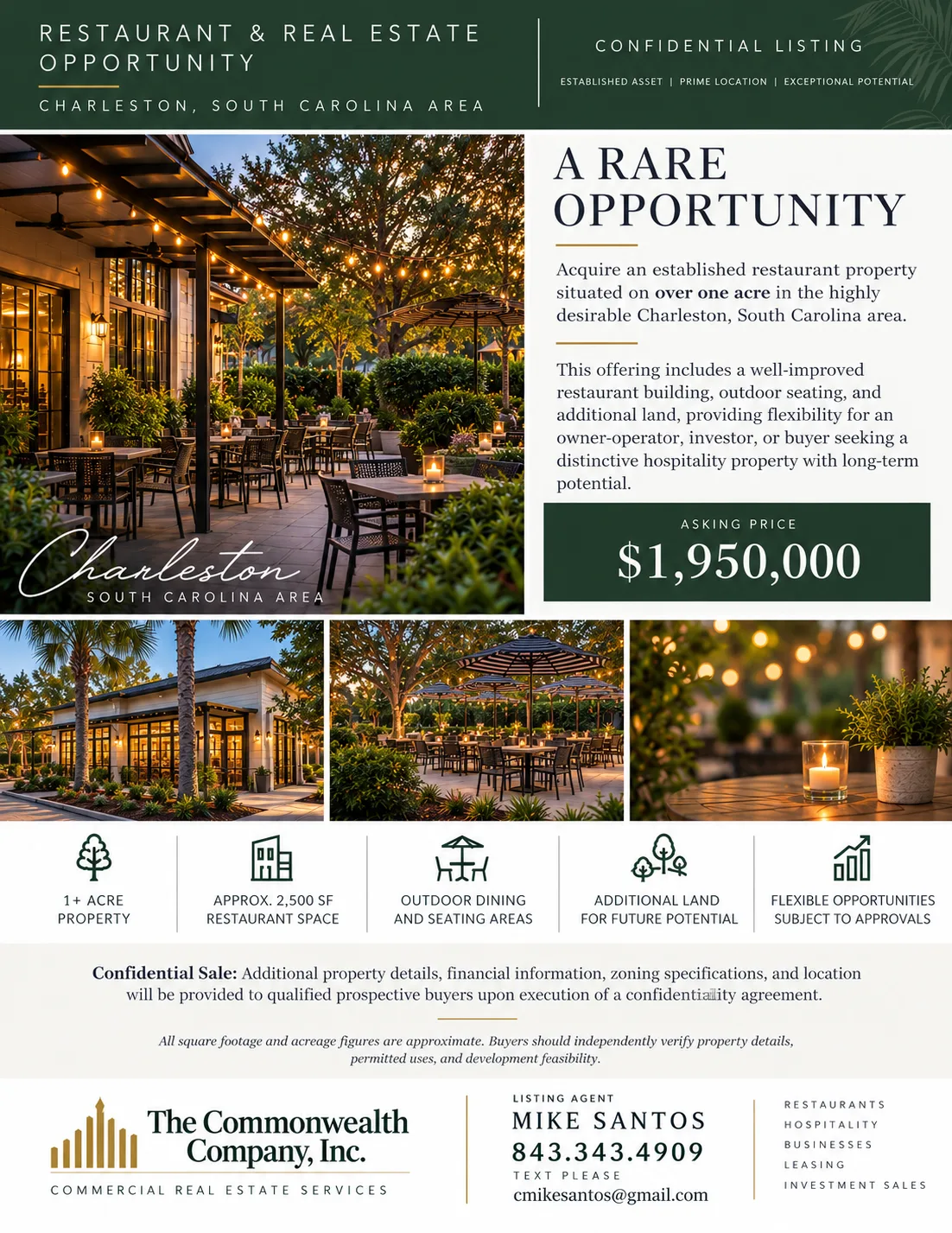Established Restaurant + Real Estate on 1+ Acre — Offered Confidentially — Charleston, SC